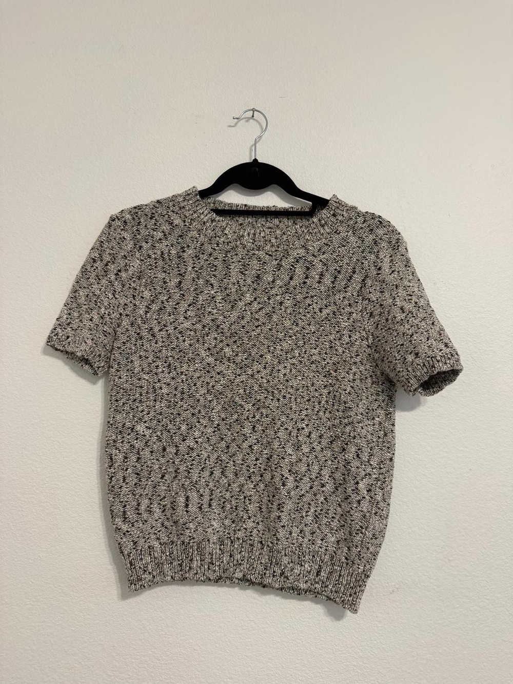 ✨ LOFT Speckled Black Cream Gold and White Crewneck Short-Sleeve Sweater